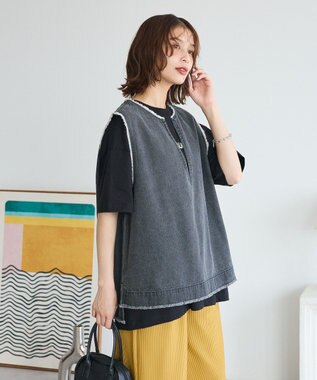 Green Parks フリンジ付きデニムベスト Black