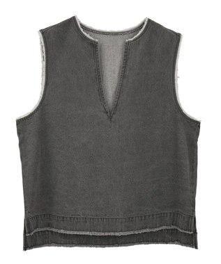 Green Parks フリンジ付きデニムベスト Black