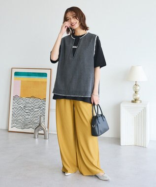 Green Parks フリンジ付きデニムベスト Black