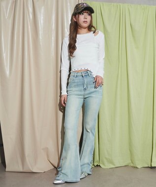 WEGO デザインスリットストレッチフレアデニム デニム淡色