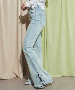 WEGO デザインスリットストレッチフレアデニム デニム淡色