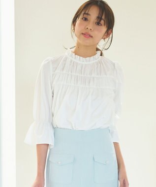 Feroux 【洗える】スタンドネックシャーリング ブラウス ホワイト系