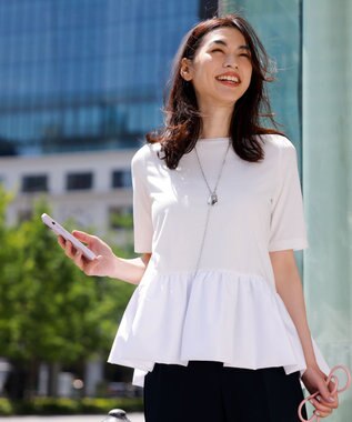 #Newans 【撥水・吸水速乾】コンビネーションペプラムチュニックカットソー ホワイト系