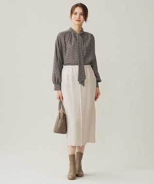 自由区 【セットアップ対応・洗える】ハイツイストビエラボウタイ ブラウス ブラウン系チェック