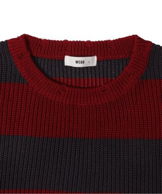 WEGO ボーダーダメージニットプルオーバー レッドボーダー