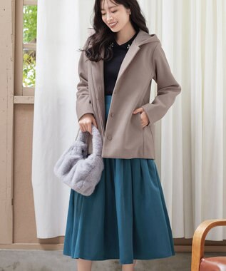 Tiaclasse フーデットショートコート モカ