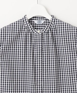 J.PRESS LADIES 【洗える・接触冷感・UVカット】エステネージュストライプ バンドカラーブラウス ホワイト×ネイビーギンガム系3