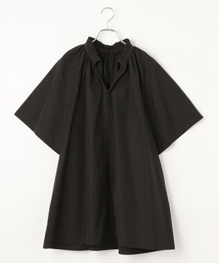 #Newans 【ANSWER for 骨格ナチュラル】ギャザーネックフレアスリーブチュニック ブラック系