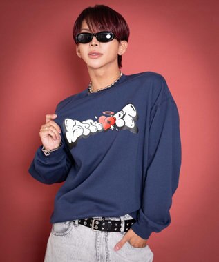 WEGO 【ユニセックス着用ITEM/MLサイズ展開】ハートモチーフプルオーバー ネイビー