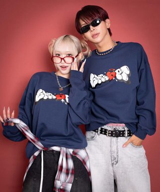 WEGO 【ユニセックス着用ITEM/MLサイズ展開】ハートモチーフプルオーバー ネイビー