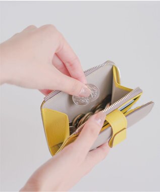 Atelier nuu 日本製 noble L字ファスナー二つ折りウォレット グレージュ×イエロー