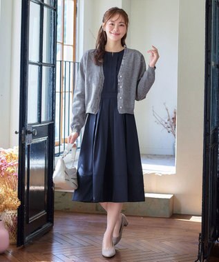 Tiaclasse L 【セレモニー・XSサイズ(5号)追加・新色追加・洗える】キーネックフレアワンピース ネイビー