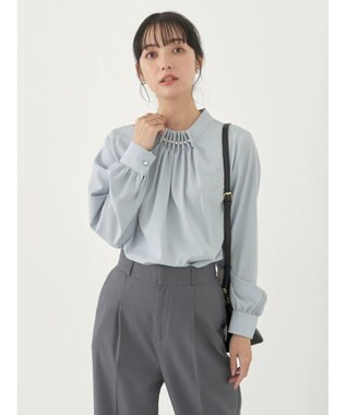 earth music&ecology パールタックブラウス Light Blue