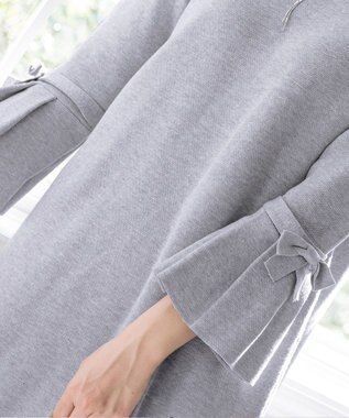 Tiaclasse L 【洗える】ミラノリブ編みのフレア袖ニットチュニック ライトグレー