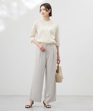 J.PRESS LADIES 【洗える】シアーピンストライプ ブラウスライク カットソー イエローベース系