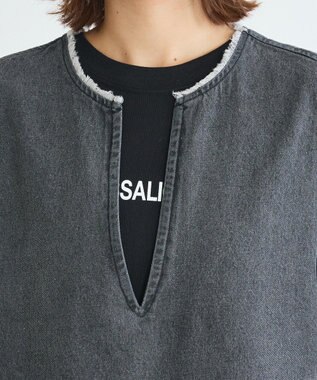 Green Parks フリンジ付きデニムベスト Black