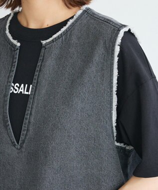 Green Parks フリンジ付きデニムベスト Black