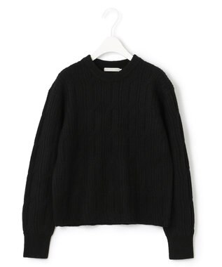 ICB L 【洗える】 ソフトカシミヤミックス 幾何学柄ニット ブラック系