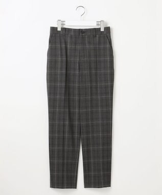自由区 L 【19号サイズまで展開】TRギャバ裏起毛チェック柄テーパード パンツ チャコール系チェック