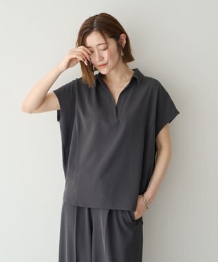 YECCA VECCA 【接触冷感】COOLスキッパーブラウス Charcoal Gray