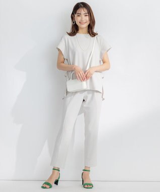 組曲 S 【吸湿・冷感・UVケア】ジョーゼットジャージーバックフリル Tブラウス ライトグレー系