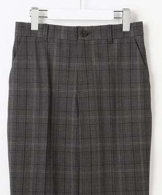 自由区 L 【19号サイズまで展開】TRギャバ裏起毛チェック柄テーパード パンツ チャコール系チェック