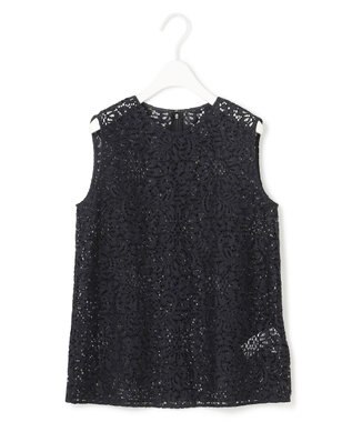 ICB L 【洗える】 ナイロンコードレース ブラウス ブラック系