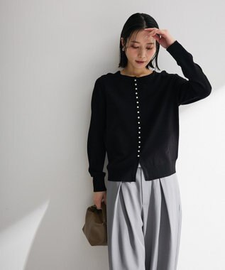 Green Parks パール調ボタン付き２ＷＡＹニットプルオーバー Black