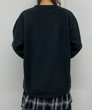 WEGO 【ユニセックス着用ITEM】ワッフルフリースOP刺繍クルートレーナー ブラック