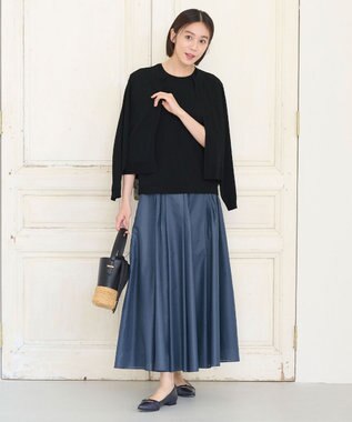 自由区 【洗える・XSサイズあり】クレープストレッチノースリーブ ニット ネイビー系