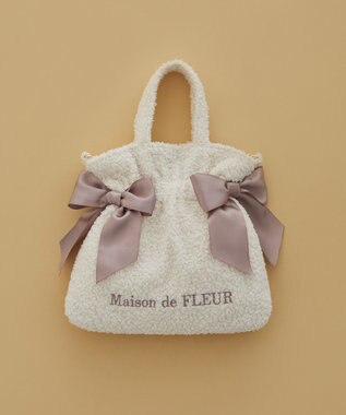 Maison de FLEUR ボアダブルリボン2Wayトートバッグ Ivory