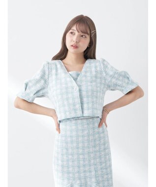 earth music&ecology ＳＥＴ２点　カットソーツィードアンサンブル Check Green