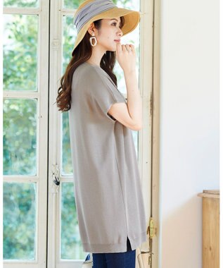 Tiaclasse L 【洗える】さらりと肌離れの良いフレンチスリーブニットチュニック モカ
