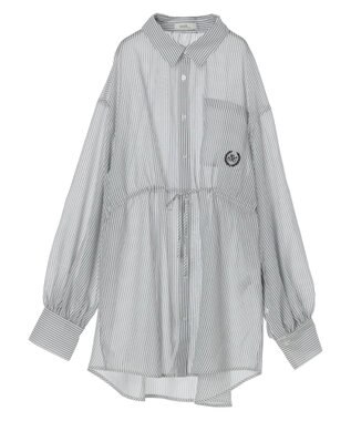 earth music&ecology ワンポイント刺繍ロングシャツ Stripe Black