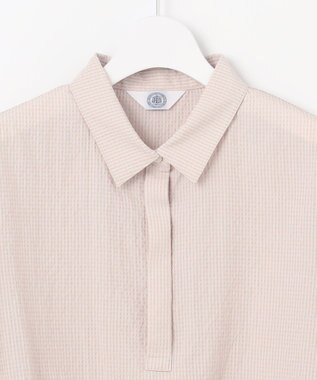 J.PRESS LADIES S 【洗える】アセテートレーヨンコットンチェック シャツカラー ブラウス ピンク×シルバー