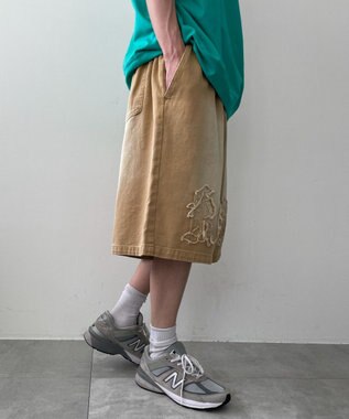 WEGO ツイルブラスト加工ワイドショートパンツ ベージュ