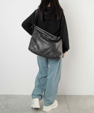 WEGO 【ユニセックス着用ITEM】レザータッチBIGショルダー グレー