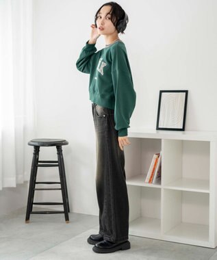 WEGO ラインリブショートスウェット ダークグリーン