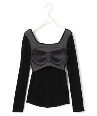 ICB 【洗える】【OUR WACOAL コラボ】カップイン スクエアネックロングTシャツ ブラック系