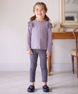 ANY KIDS テレコ レギンス チャコール×リボン