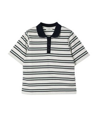 earth music&ecology 襟付きボーダープルオーバー Off White