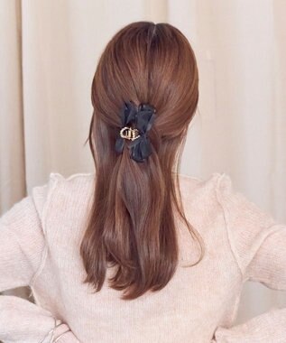 Phoebe ミディアムオーガンジーリボンバンスクリップ ブラック