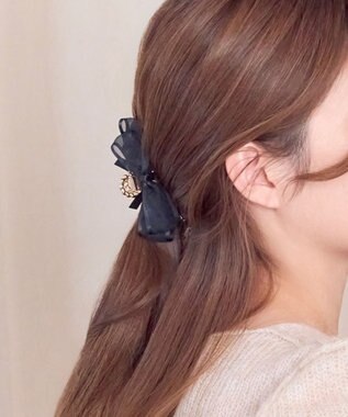 Phoebe ミディアムオーガンジーリボンバンスクリップ ブラック
