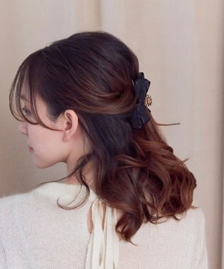 Phoebe ミディアムオーガンジーリボンバンスクリップ ブラック