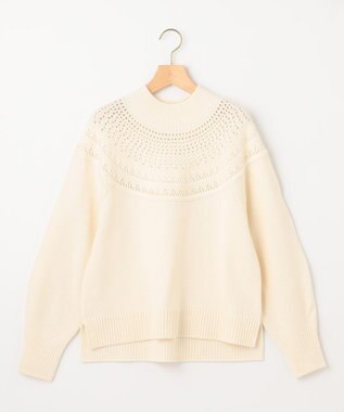 組曲 【WEB限定カラーあり】透かし編みバルキーハイネックニット アイボリー系