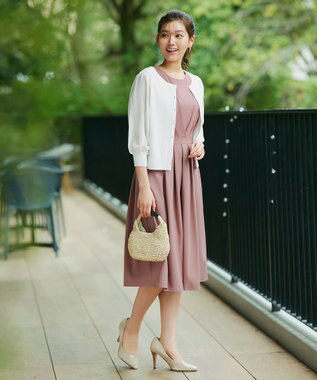 Tiaclasse L 【2TYPEスリーブ/半袖・ノースリーブ・洗える】タックフレアワンピース ノースリーブ：ピンク