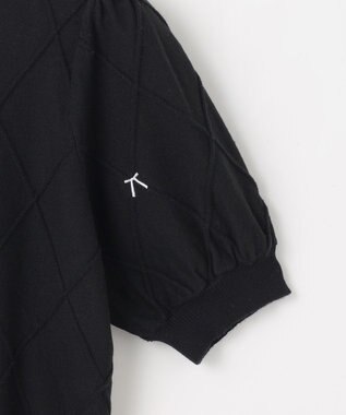 Feroux 【洗える】リボン刺繍ダイヤ柄 ニット ブラック系