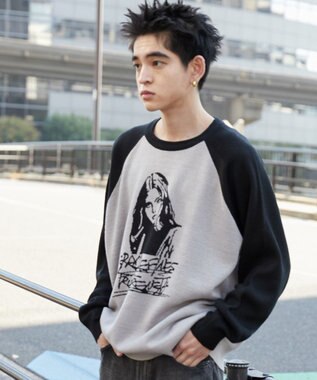 WEGO ラグランジャガードグラフィックプルオーバー ブラック