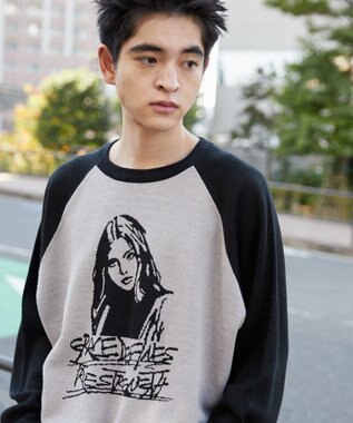 WEGO ラグランジャガードグラフィックプルオーバー ブラック