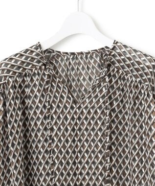 23区 L 【洗える】Ratti コラージュプリント ギャザー ブラウス ブラウンプリント